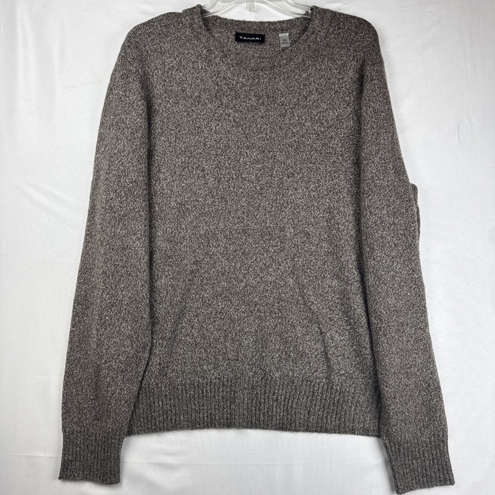 Tahari Wool Blend Knit Sweater Womens Medium Brown Crewneck Pullover